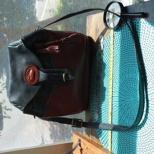 DOONEY & BOURKE - VINTAGE: 1985 - PEBBLED LEATHER, TASSLED,  CROSSBODY BAG